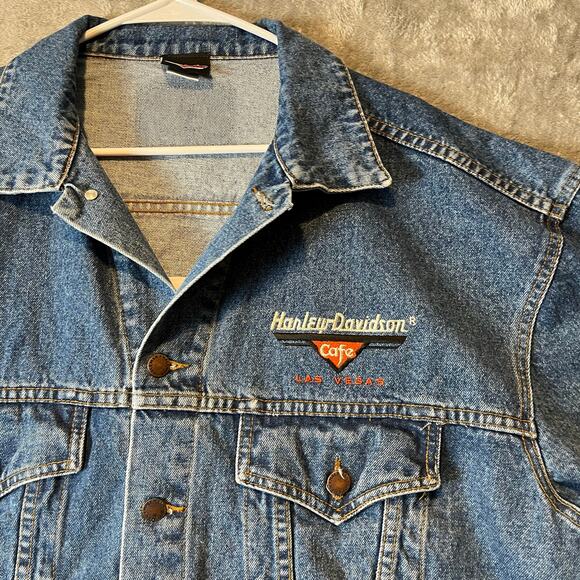 Harley Davidson Vintage Jacket Size 2XL 90S Denim Live Hard Ride Free Bald Eagle - Picture 4 of 8